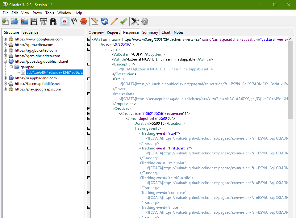 Charles proxy successful response