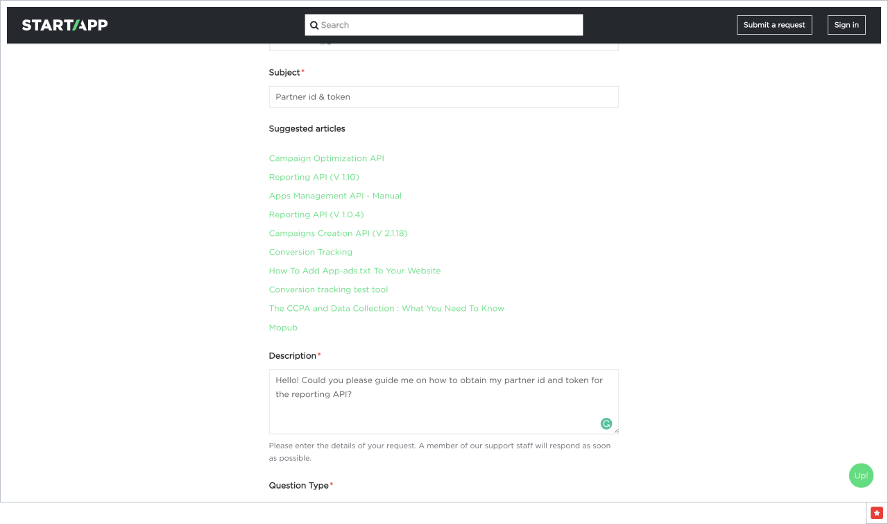 Support request form